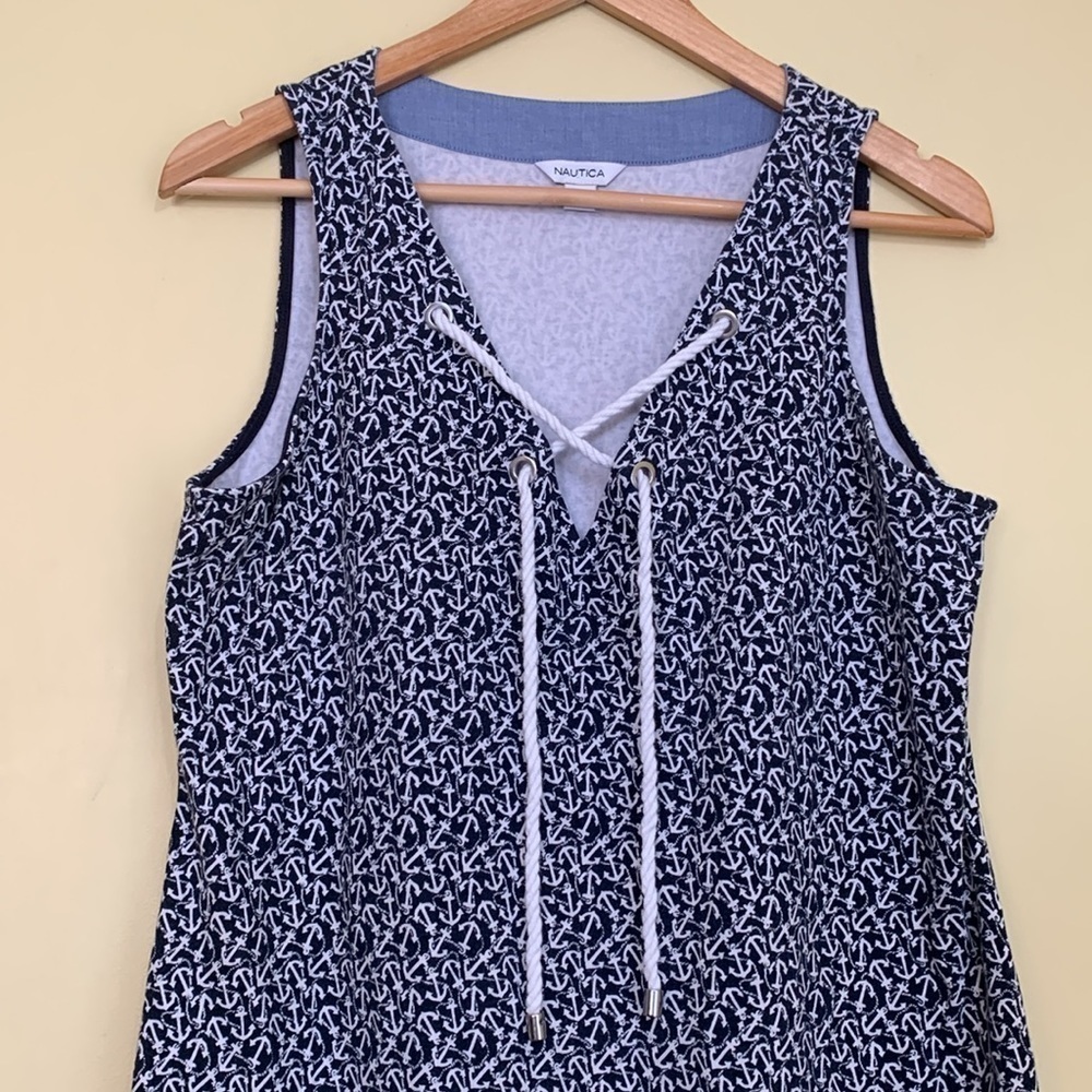 Nautica | Lace-Up Anchor Nautical All Over Print Sleeveless 100% Cotton Dress L - Picture 4 of 17